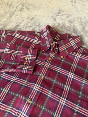 Brooks Brothers Red Plaid Original Polo 100% Supima Cotton Long Sleeve Shirt Med